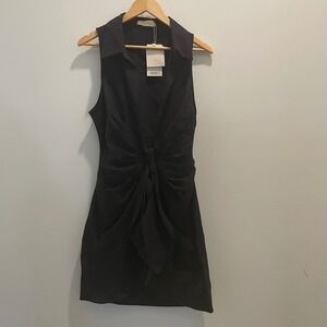 Choosy Black Sleeveless Collared V-Neck Front Knot Mini Dress Size 2 NWT